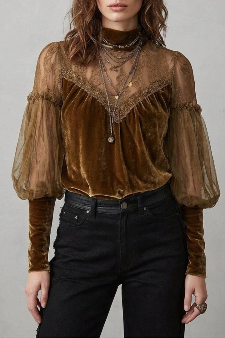 Matilda | Elegant Sheer Lace Velvet Party Top