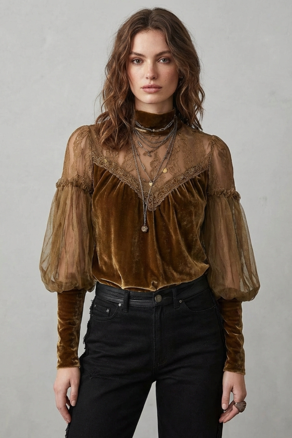 Matilda | Elegant Sheer Lace Velvet Party Top