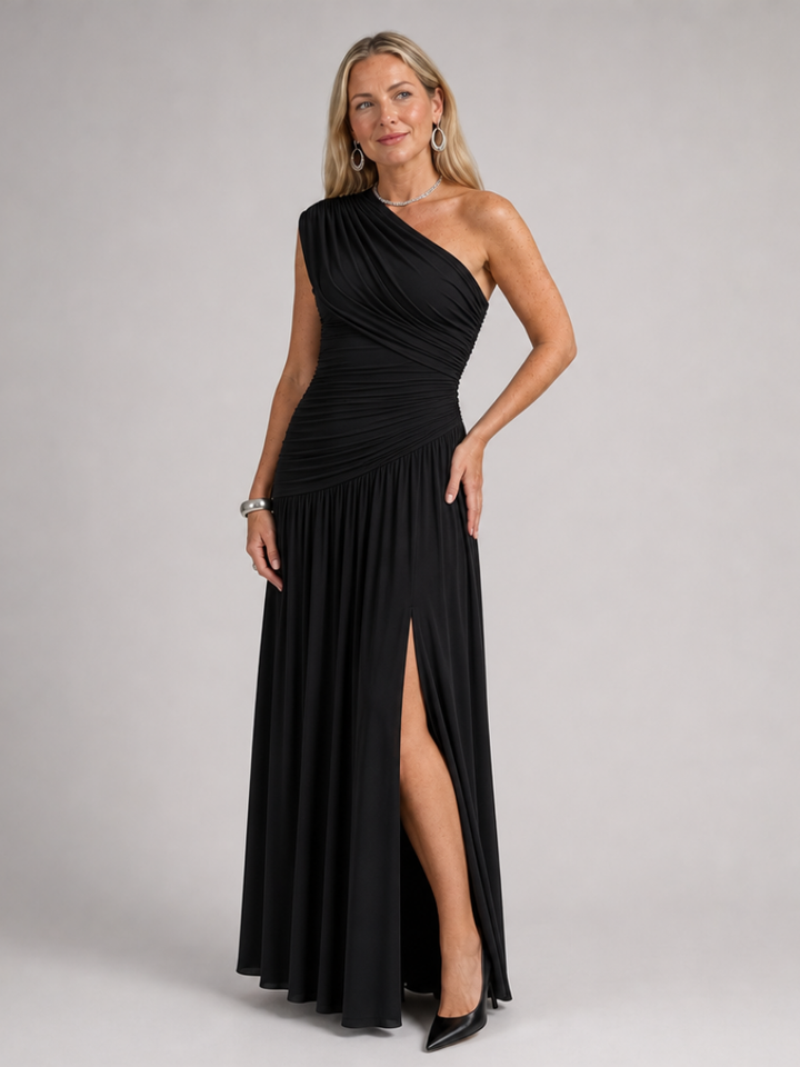 Matilda | Polished Draped One Shoulder Maxi Christmas Dress