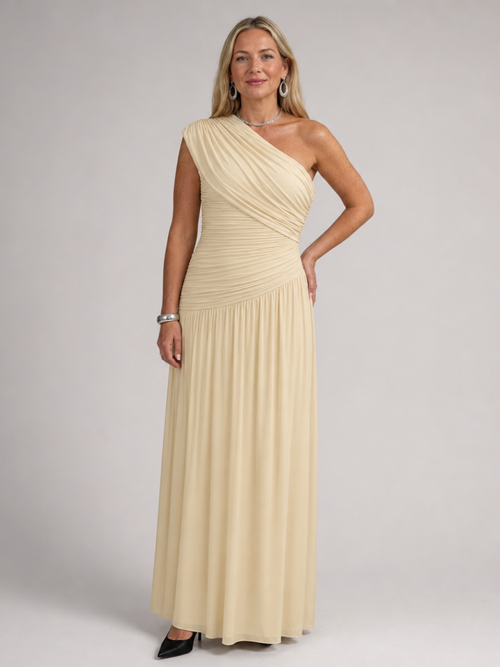 Matilda | Polished Draped One Shoulder Maxi Christmas Dress