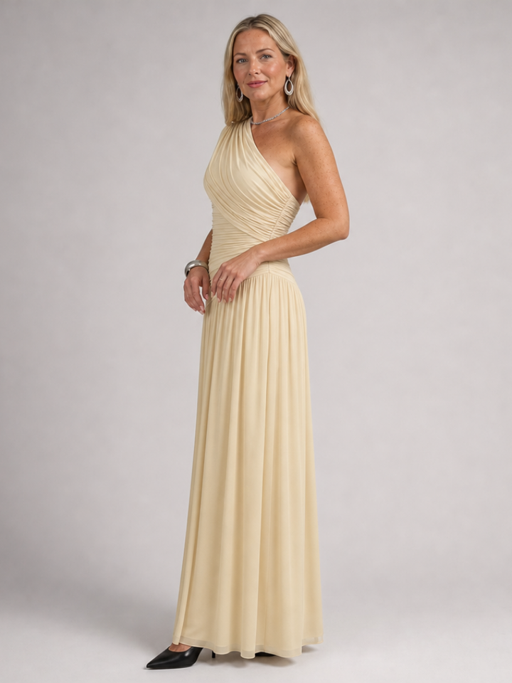 Matilda | Polished Draped One Shoulder Maxi Christmas Dress