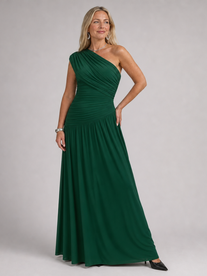 Matilda | Polished Draped One Shoulder Maxi Christmas Dress