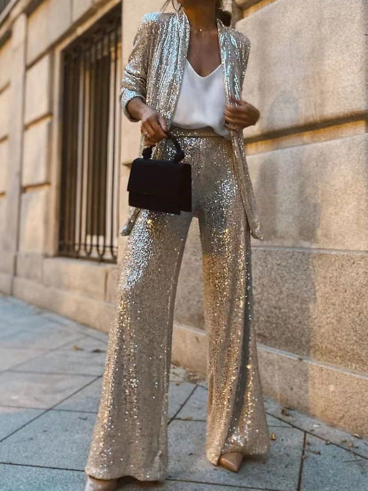 Matilda | Relaxed Sequin Trousers Wide Leg Blazer Suit Set