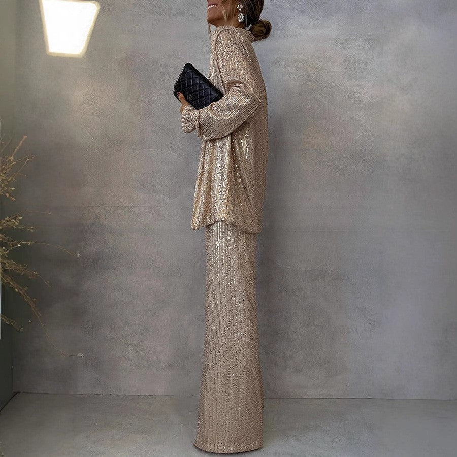 Matilda | Relaxed Sequin Trousers Wide Leg Blazer Suit Set