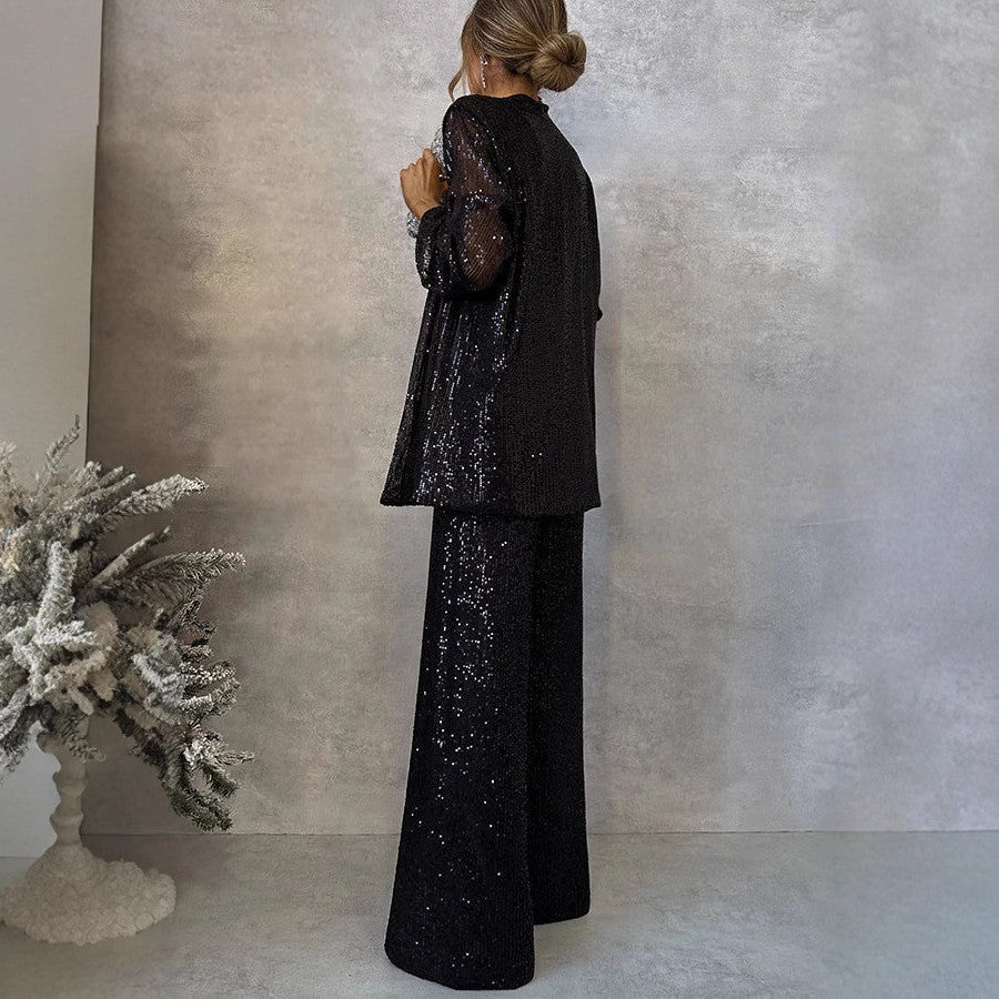 Matilda | Relaxed Sequin Trousers Wide Leg Blazer Suit Set