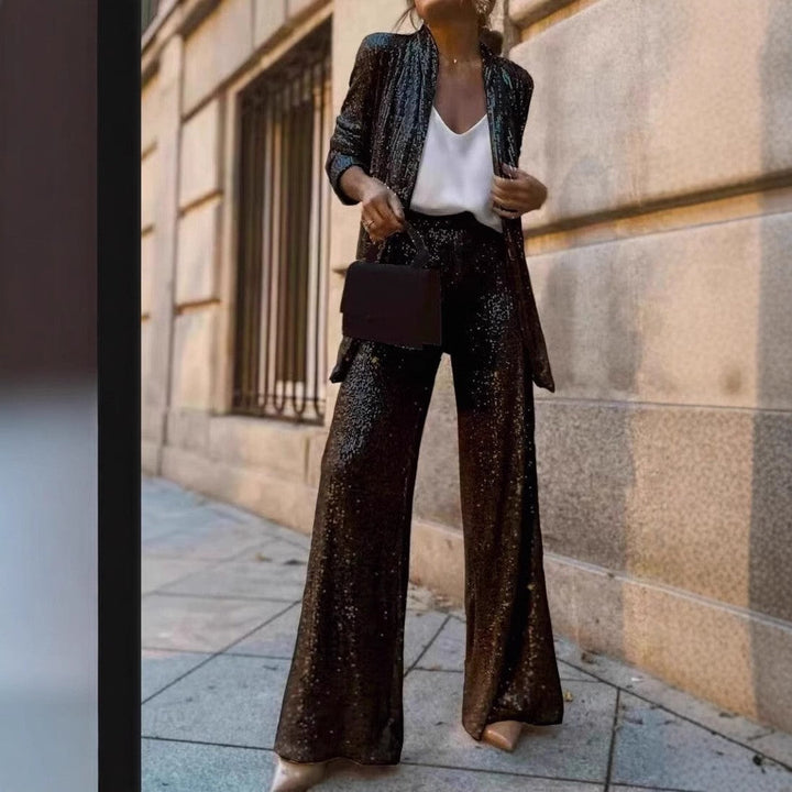 Matilda | Relaxed Sequin Trousers Wide Leg Blazer Suit Set