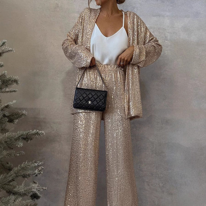 Matilda | Relaxed Sequin Trousers Wide Leg Blazer Suit Set