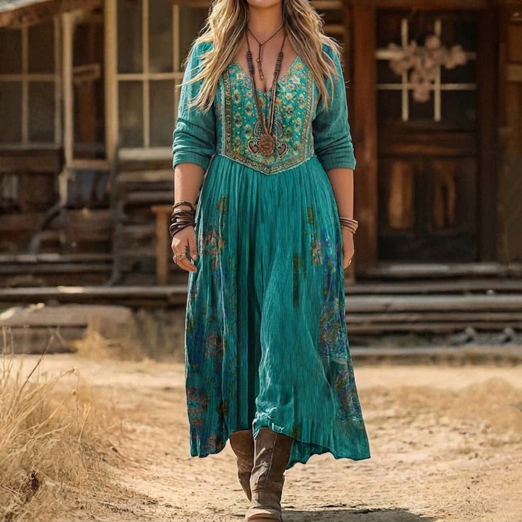 Maya | Elegant Embroidered Boho Maxi Jumper Dress