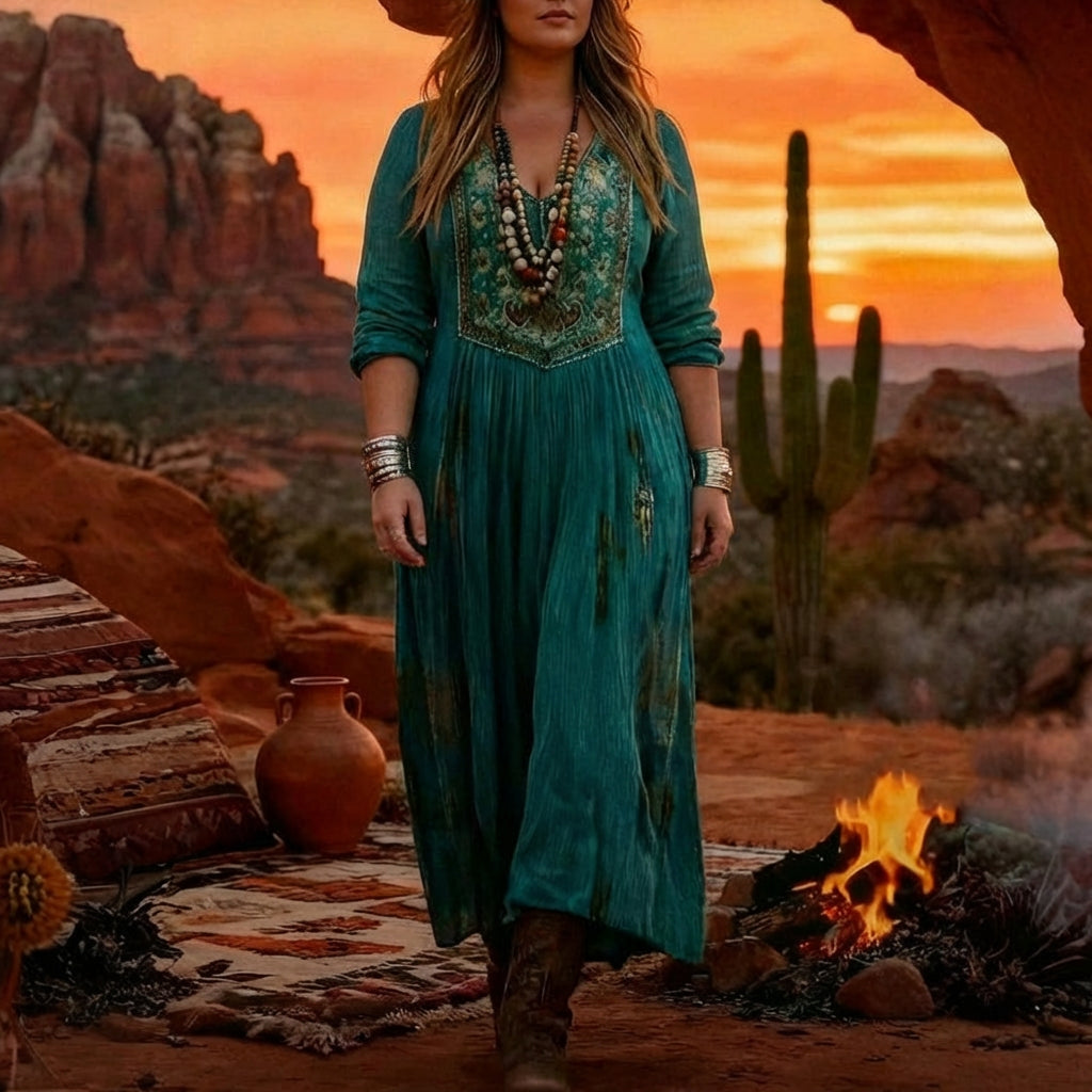 Maya | Elegant Embroidered Boho Maxi Jumper Dress
