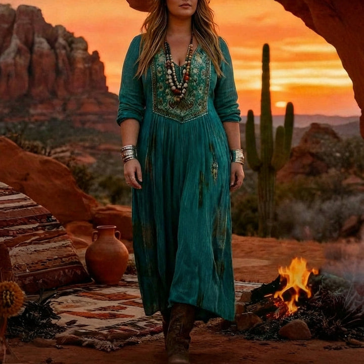 Maya | Elegant Embroidered Boho Maxi Jumper Dress