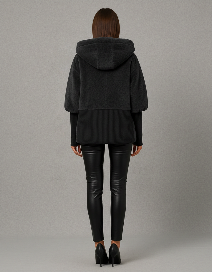 Maya | Elegant Hooded Faux Fur Coat with Ribbed Cuffs