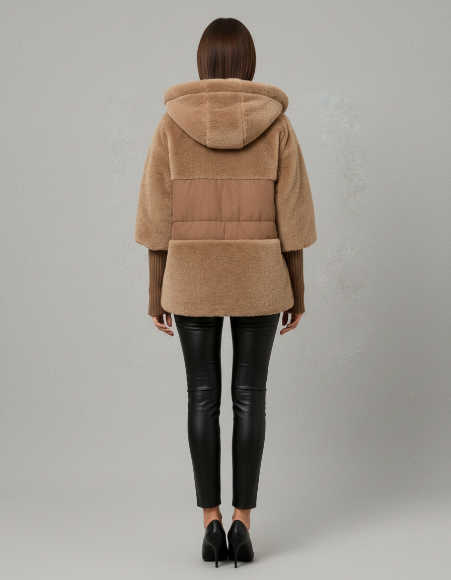 Maya | Elegant Hooded Faux Fur Coat with Ribbed Cuffs