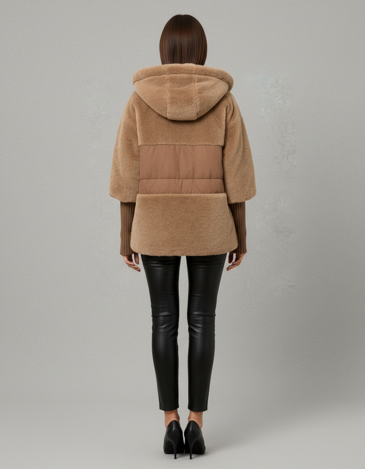Maya | Elegant Hooded Faux Fur Coat with Ribbed Cuffs