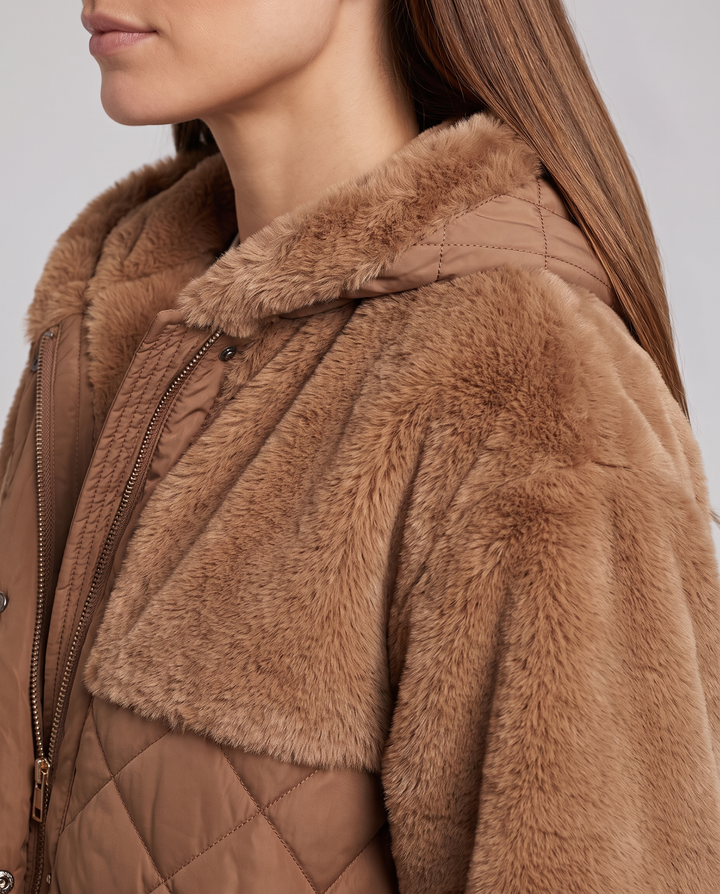 Maya | Elegant Hooded Faux Fur Coat with Ribbed Cuffs