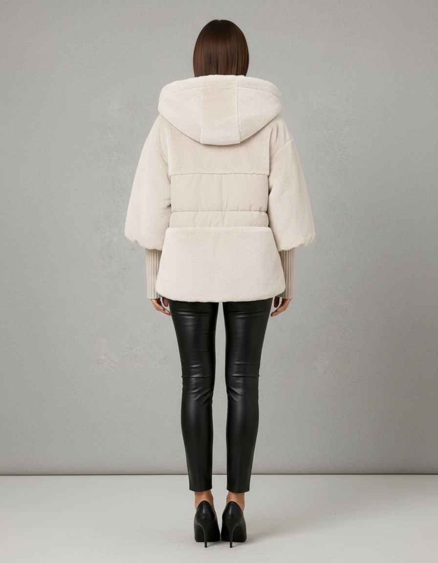 Maya | Elegant Hooded Faux Fur Coat with Ribbed Cuffs