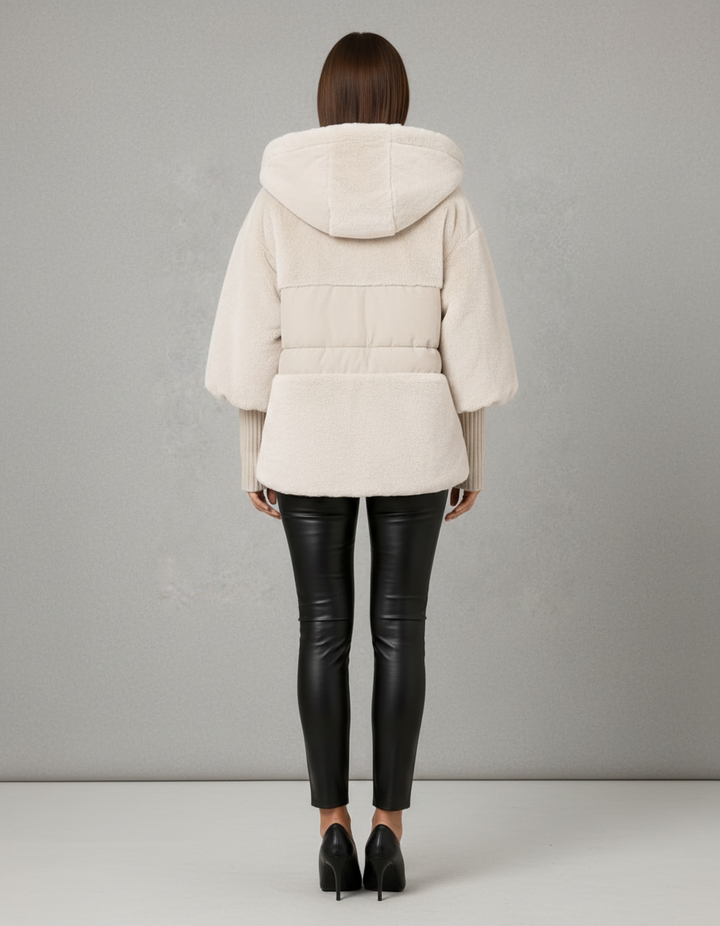 Maya | Elegant Hooded Faux Fur Coat with Ribbed Cuffs