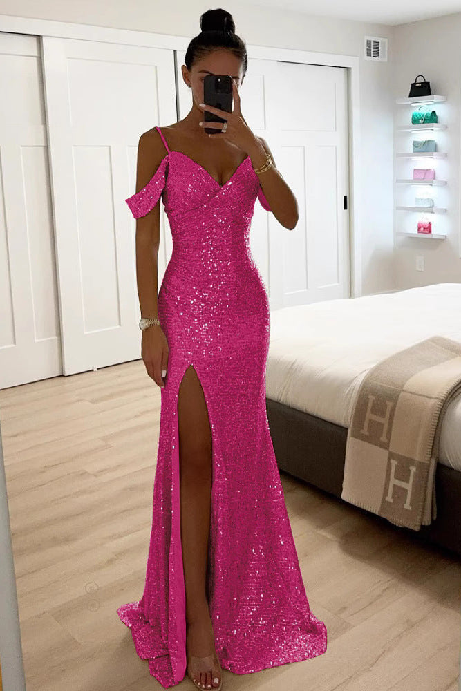 Maya | Sophisticated Sequin Off-Shoulder Christmas Dress with High Slit