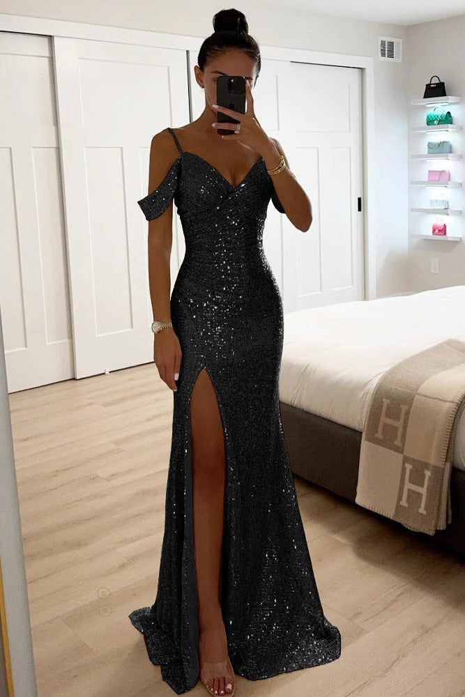 Maya | Sophisticated Sequin Off-Shoulder Christmas Dress with High Slit