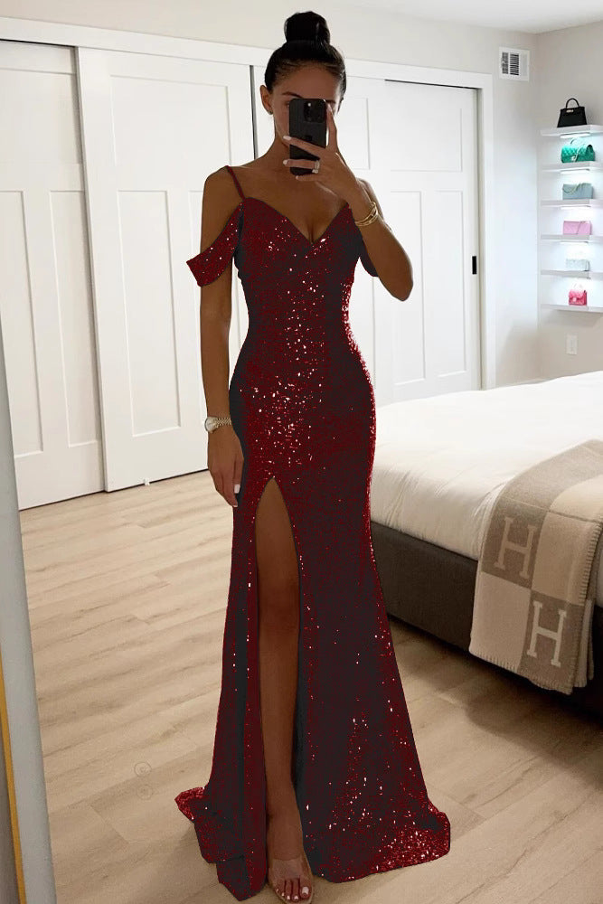 Maya | Sophisticated Sequin Off-Shoulder Christmas Dress with High Slit