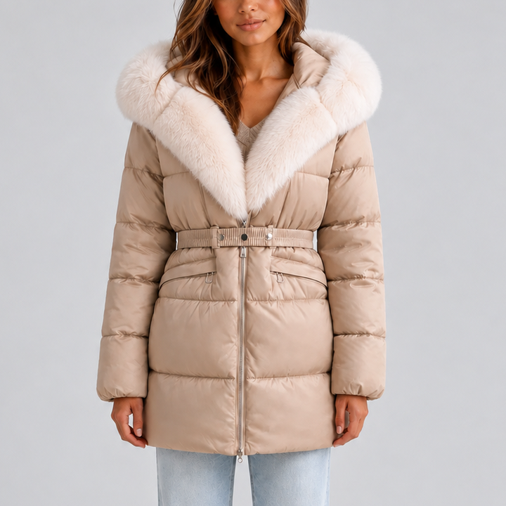 Mia | Stylish Belted Faux Fur Coat with Hood