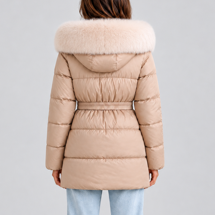 Mia | Stylish Belted Faux Fur Coat with Hood