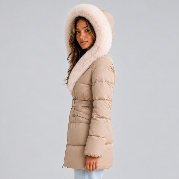Mia | Stylish Belted Faux Fur Coat with Hood