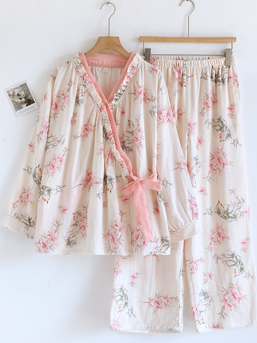 Mila | Effortless Floral Wrap Ladies Pyjamas Set