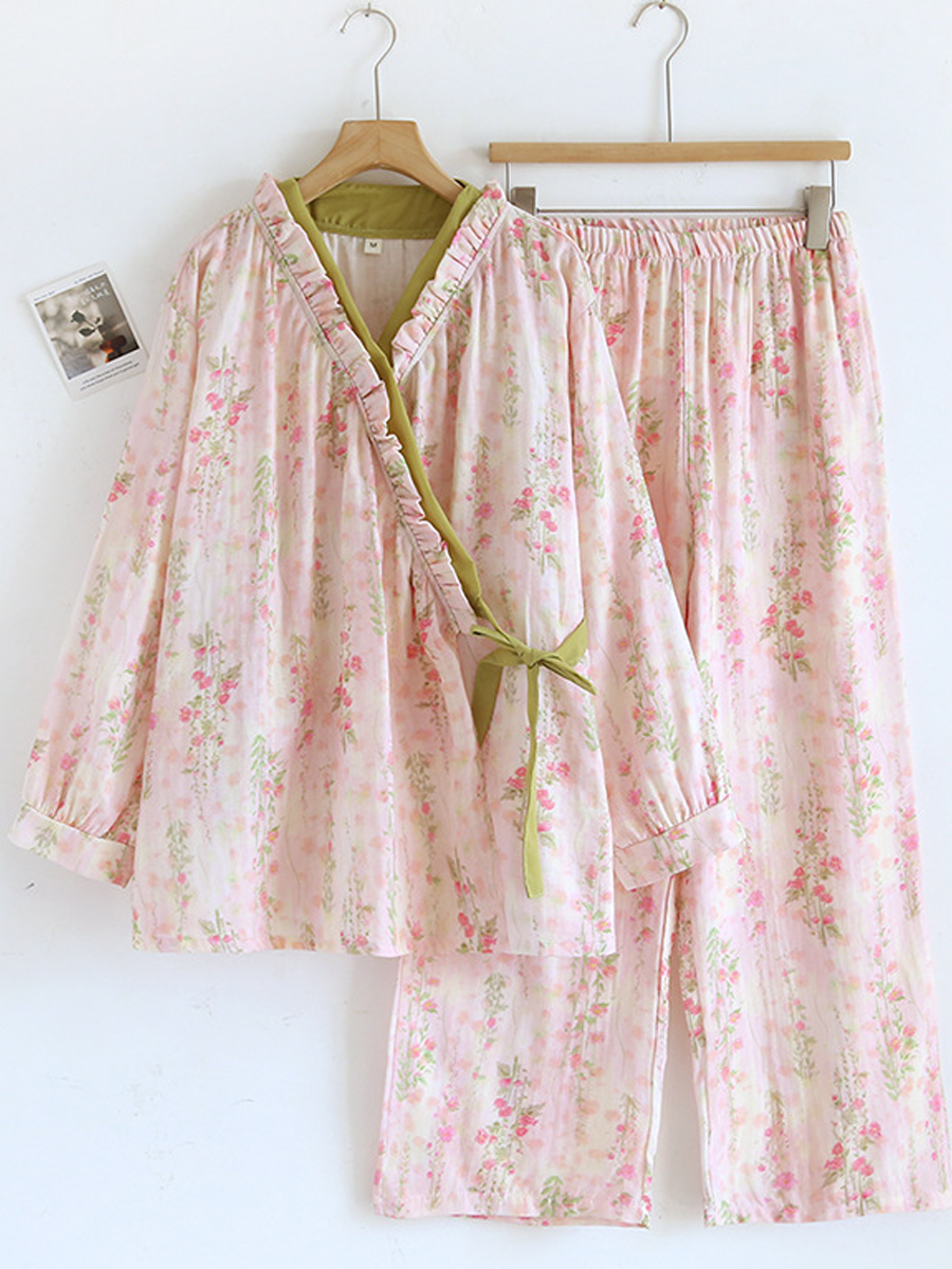 Mila | Effortless Floral Wrap Ladies Pyjamas Set