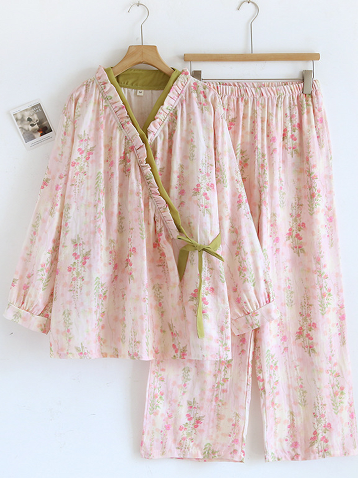 Mila | Effortless Floral Wrap Ladies Pyjamas Set