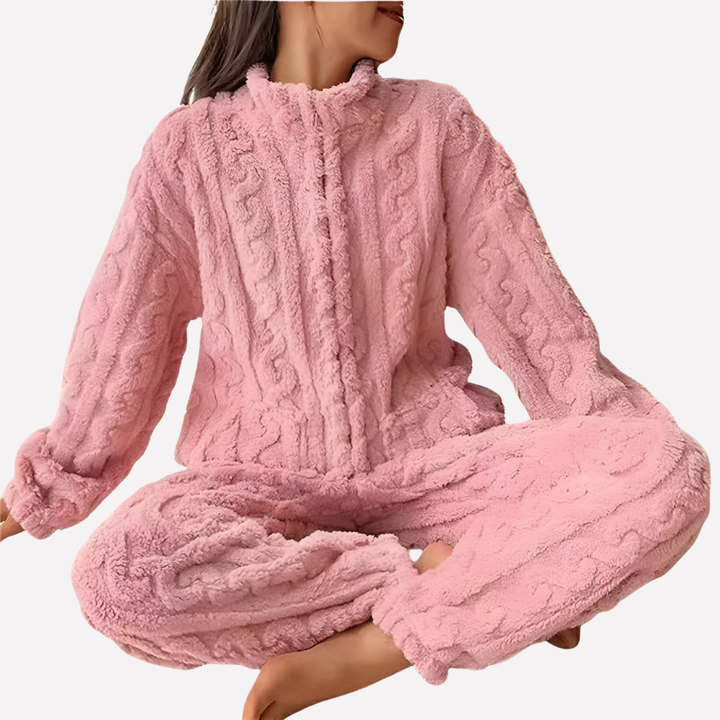 Mila | Textured Zip Front Ladies Pyjamas Set
