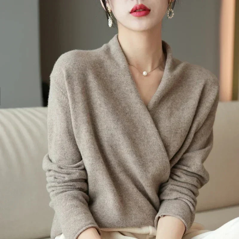 Millie | Polished Wrap V-Neck Knit Womens Jumpers