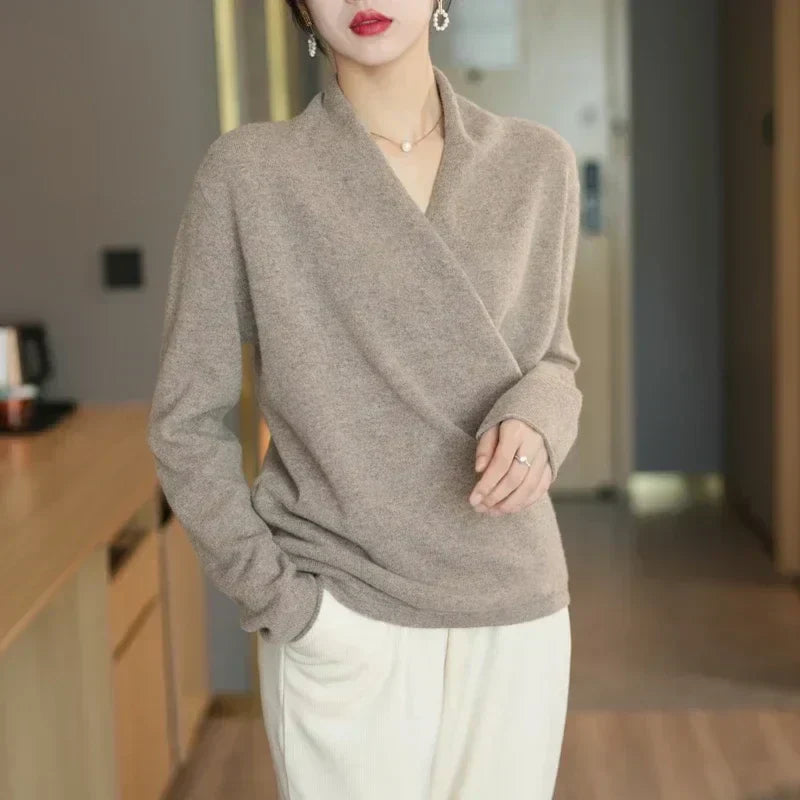 Millie | Polished Wrap V-Neck Knit Womens Jumpers