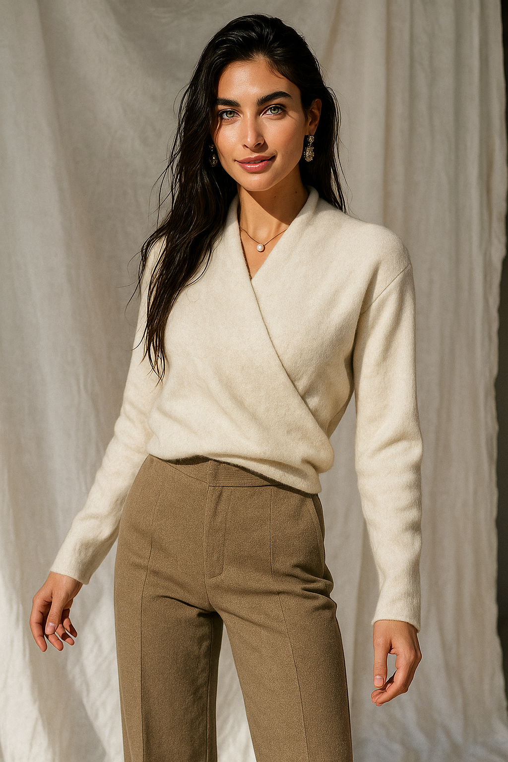 Millie | Polished Wrap V-Neck Knit Womens Jumpers