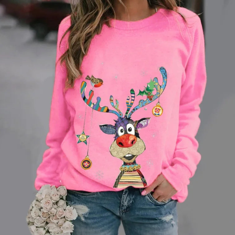 Millie | Relaxed Reindeer Print Christmas Jumper for Women