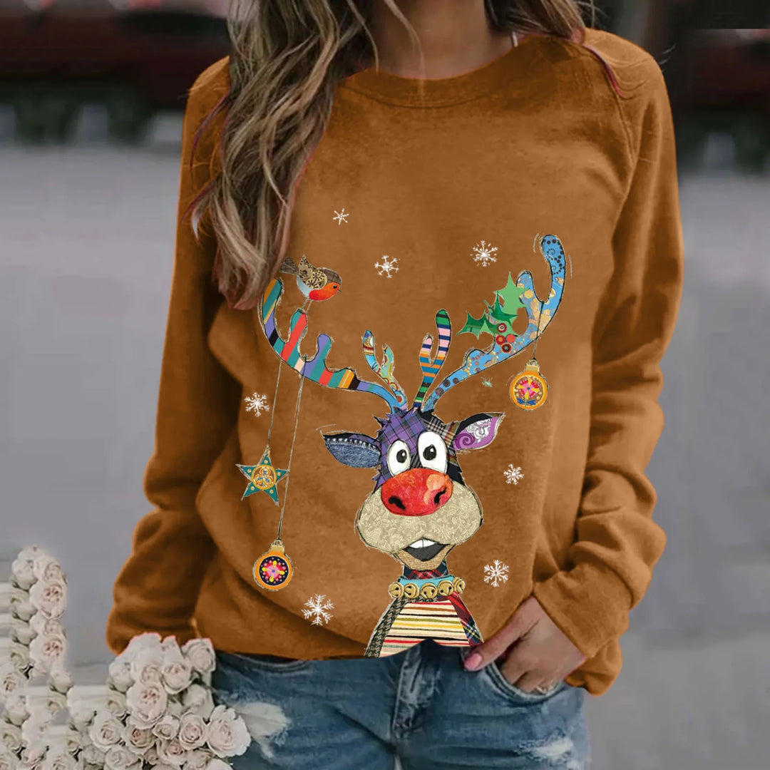 Millie | Relaxed Reindeer Print Christmas Jumper for Women