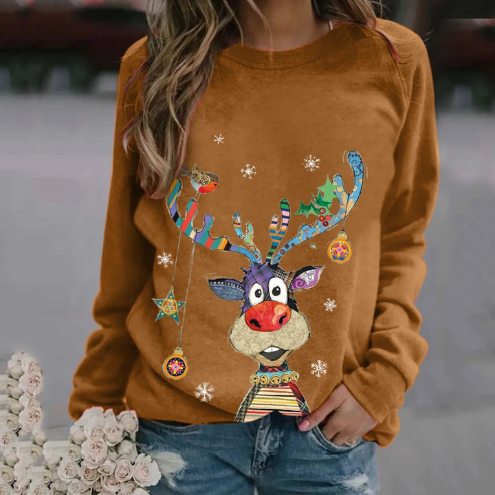 Millie | Relaxed Reindeer Print Christmas Jumper for Women