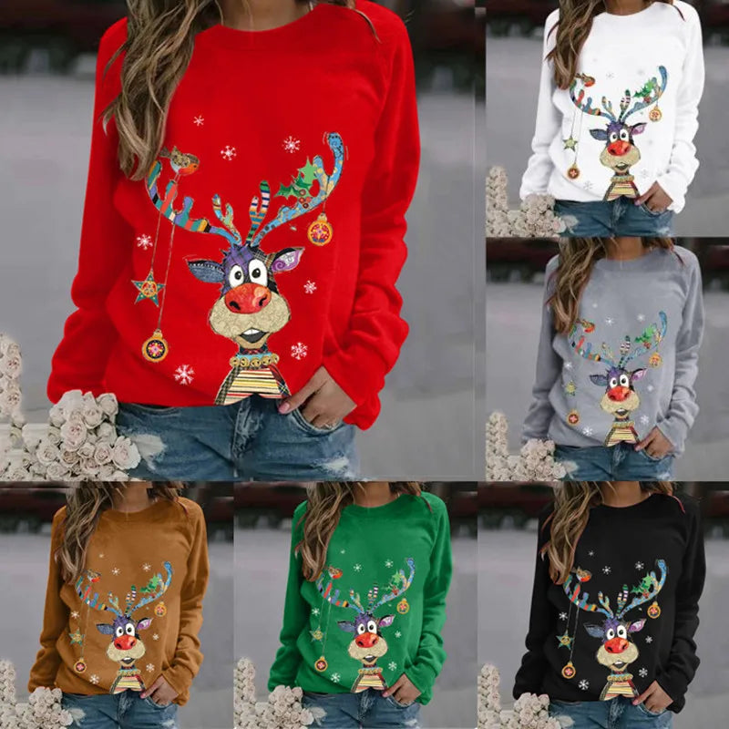 Millie | Relaxed Reindeer Print Christmas Jumper for Women