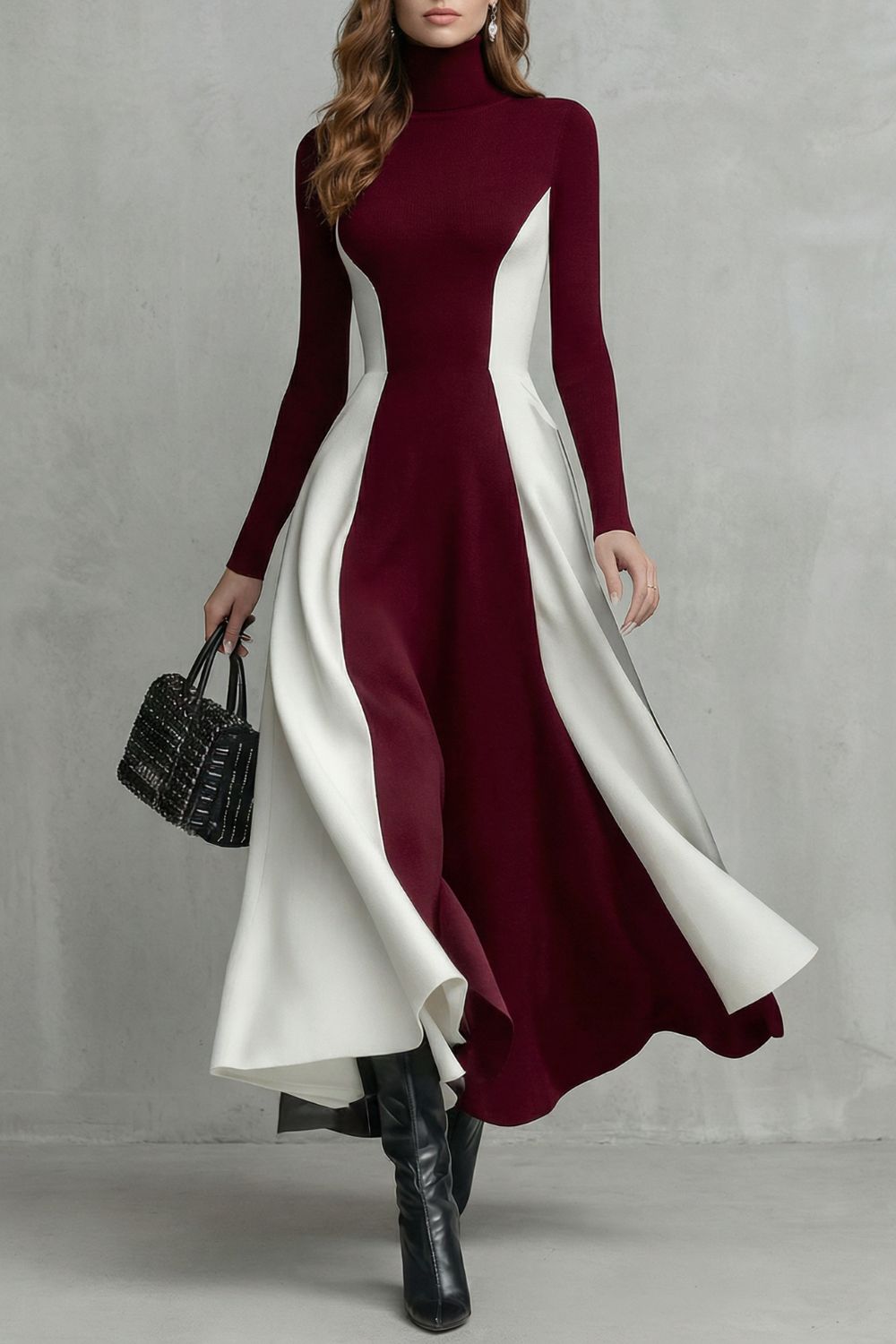 Millie | Sophisticated Colourblock Turtleneck Jumper Dress