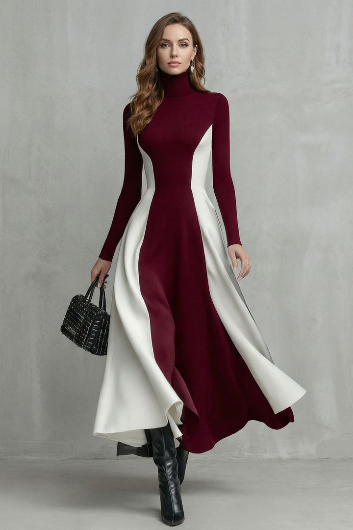 Millie | Sophisticated Colourblock Turtleneck Jumper Dress
