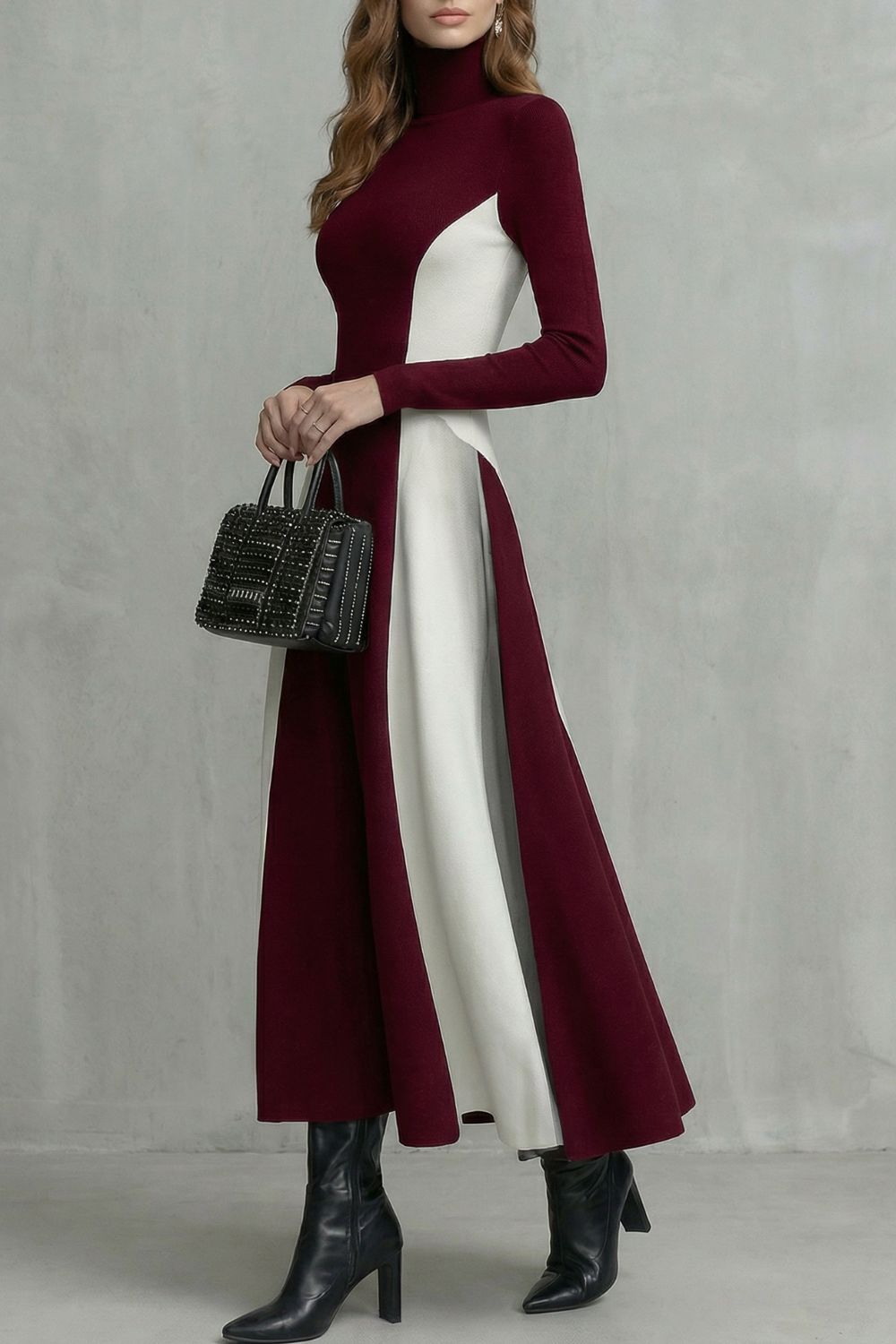 Millie | Sophisticated Colourblock Turtleneck Jumper Dress