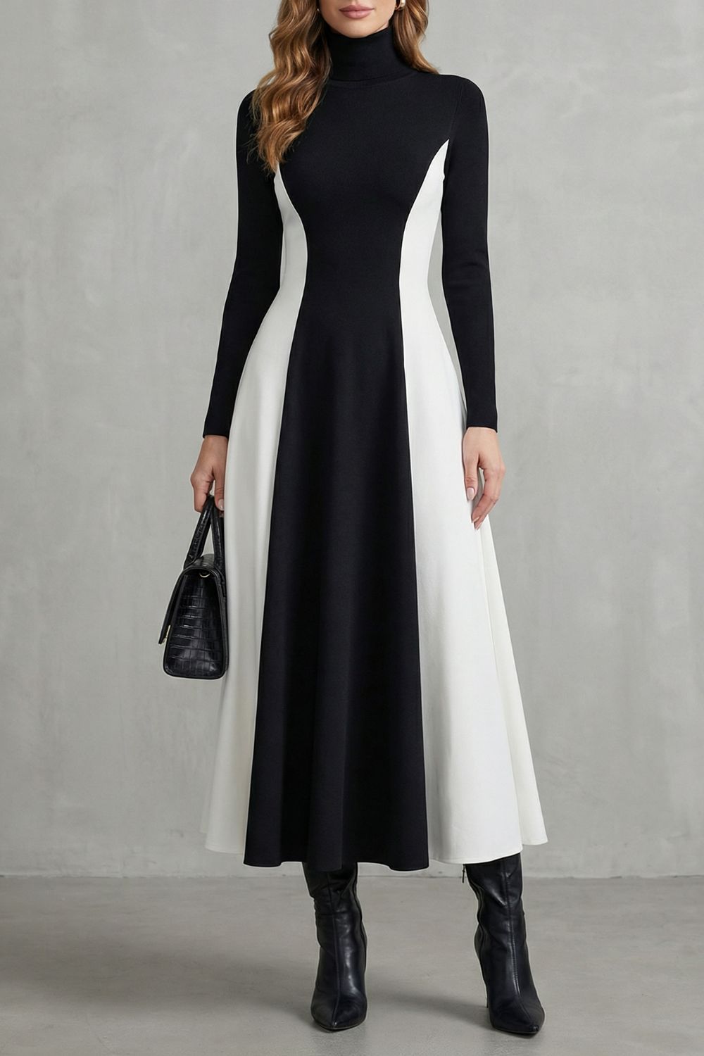 Millie | Sophisticated Colourblock Turtleneck Jumper Dress
