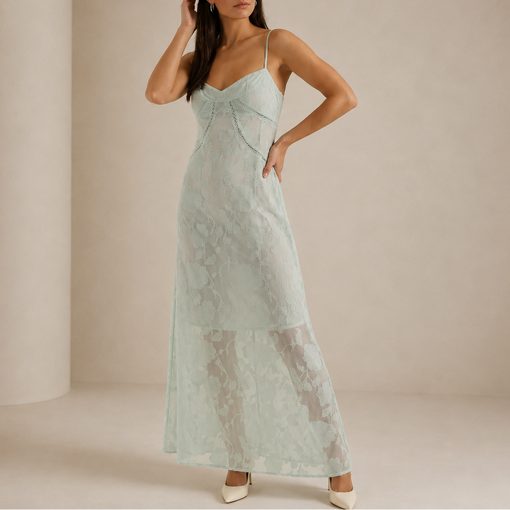 Millie | Sophisticated Floral Lace Maxi Christmas Dress