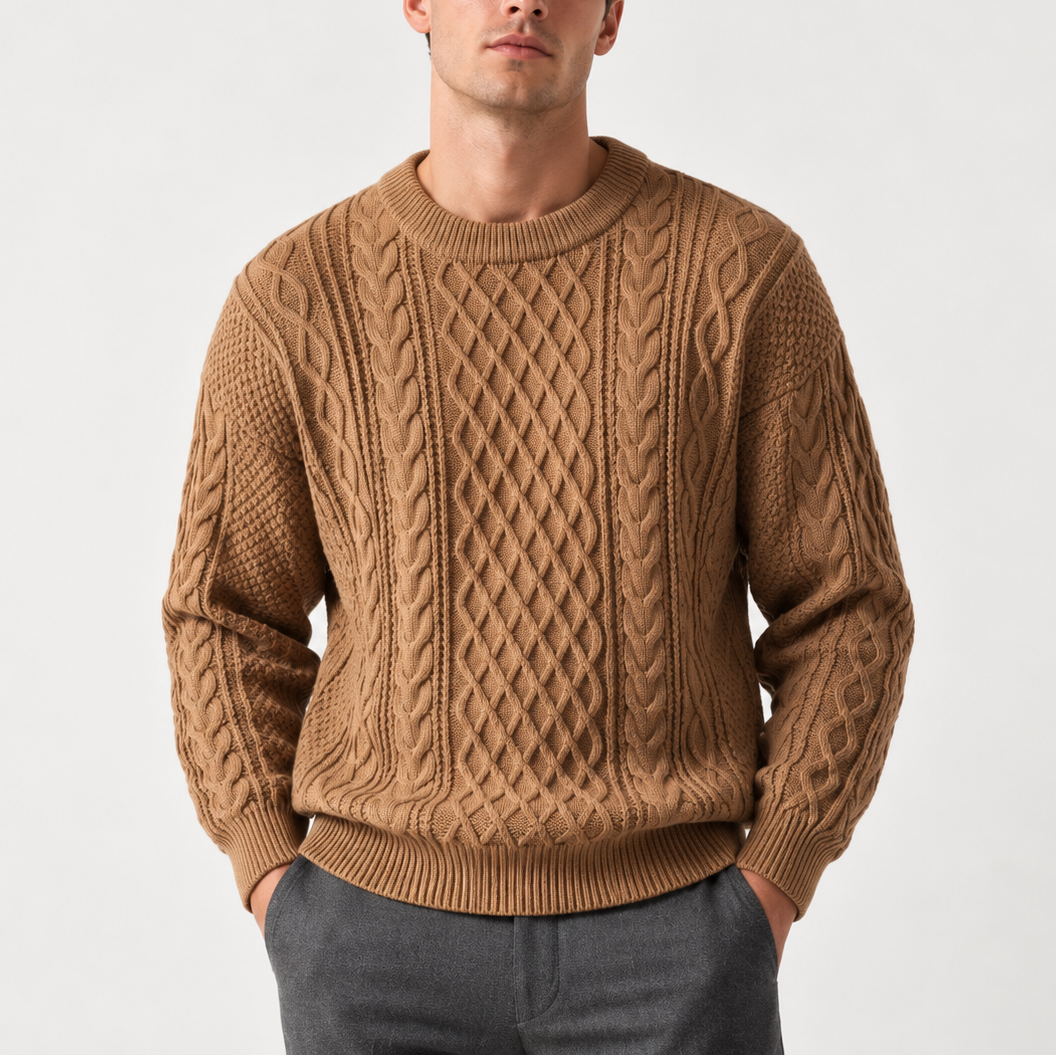 Milo | Cable Knit Crew Neck Mens Knit Jumper