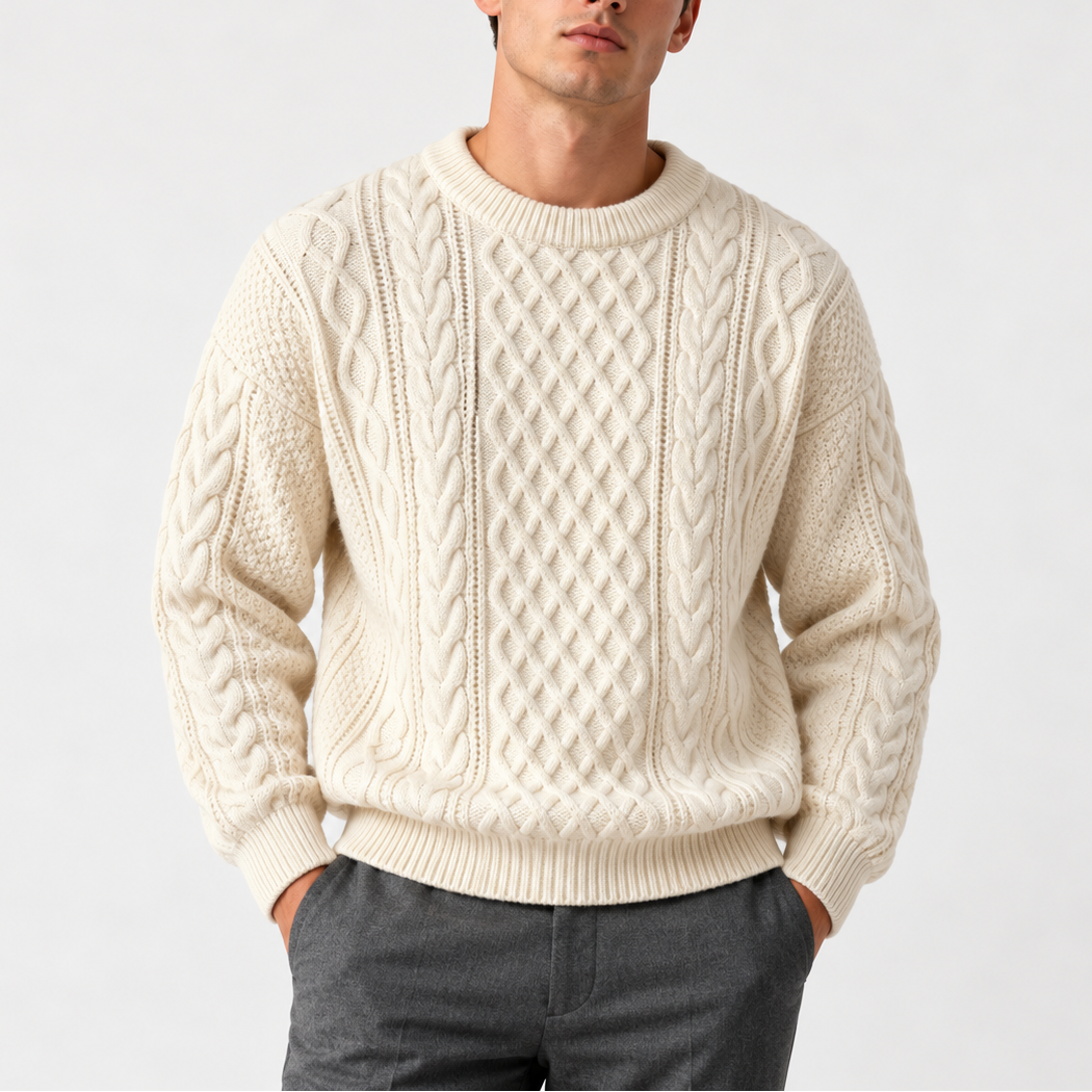 Milo | Cable Knit Crew Neck Mens Knit Jumper