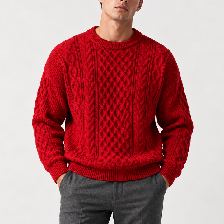 Milo | Cable Knit Crew Neck Mens Knit Jumper