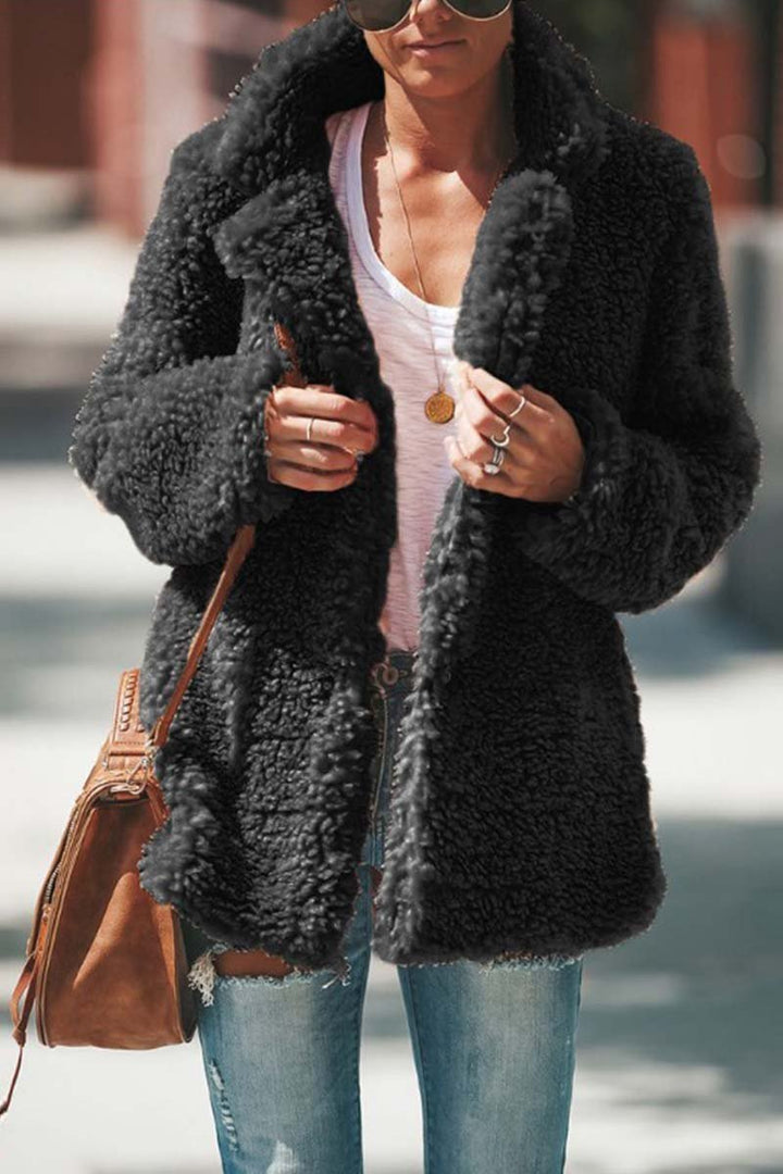 Myla | Refined Oversized Teddy Faux Fur Coat with Wide Lapels