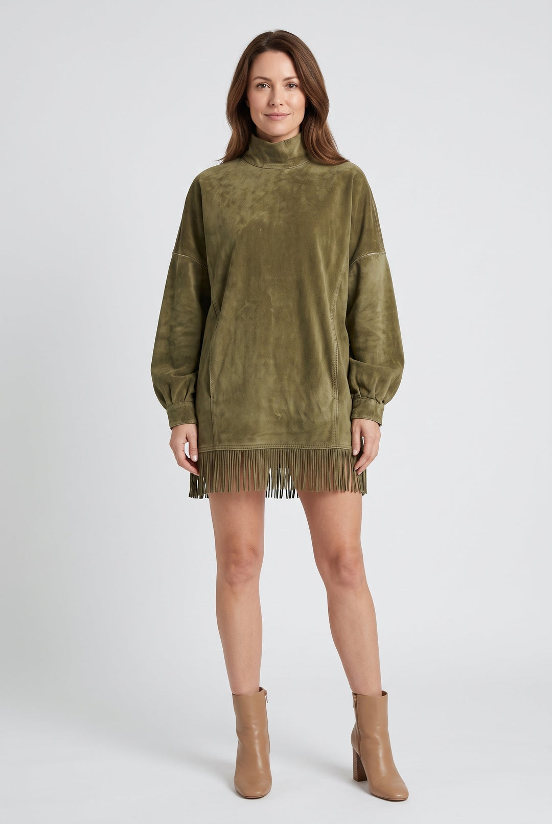 Nancy | Refined Fringe Hem Jumper Dress with High Neck