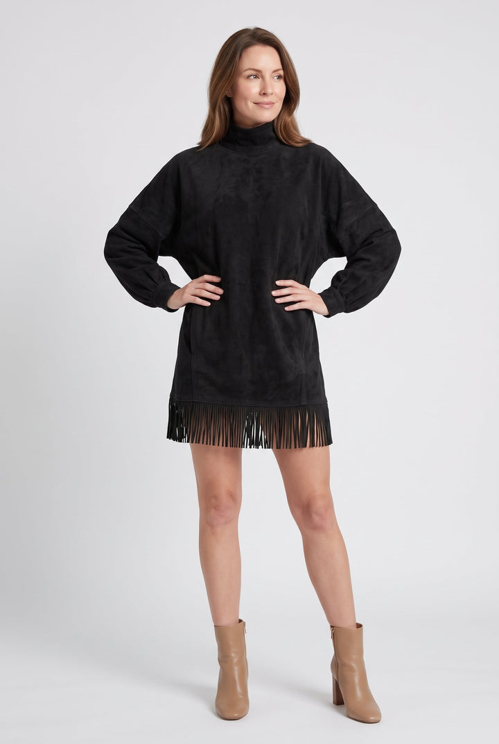 Nancy | Refined Fringe Hem Jumper Dress with High Neck