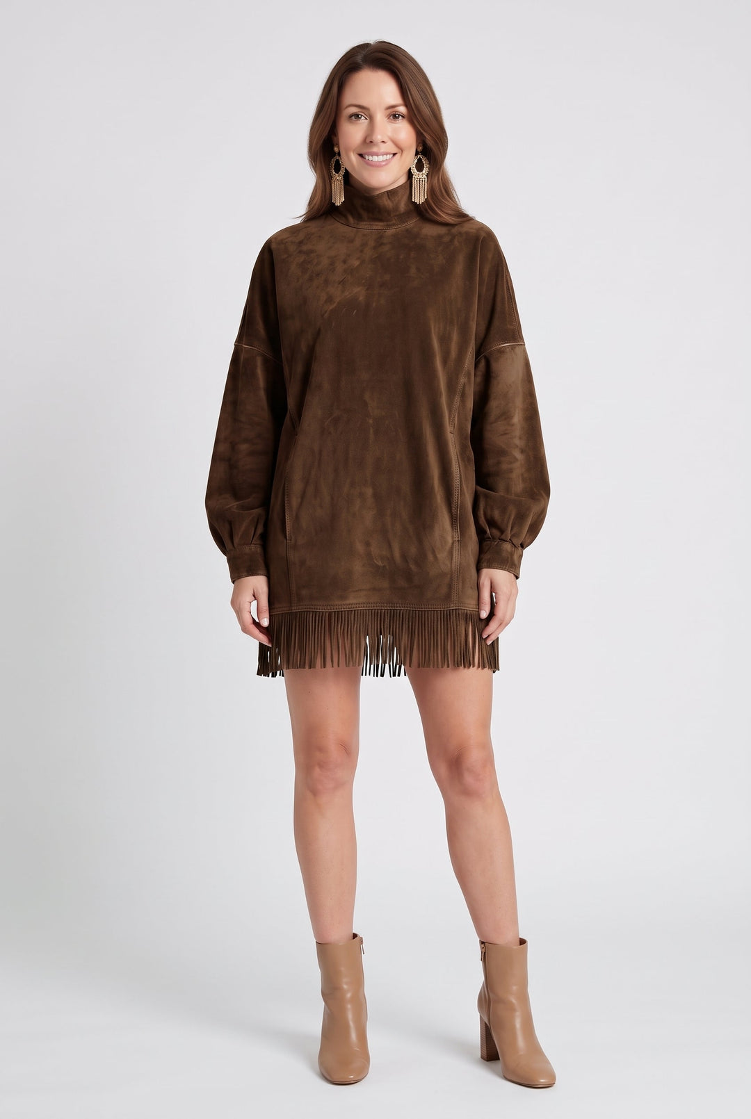 Nancy | Refined Fringe Hem Jumper Dress with High Neck