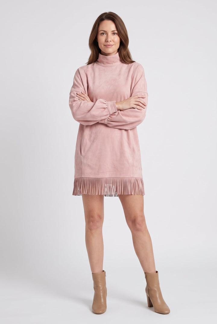 Nancy | Refined Fringe Hem Jumper Dress with High Neck